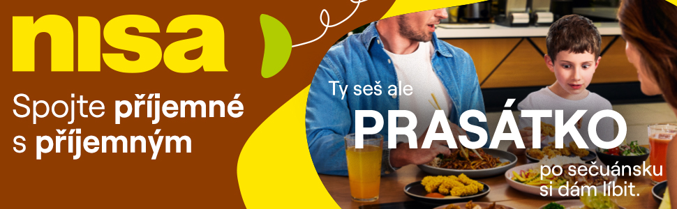Reklamní banner: OC Nisa - spojte příjemné - prasátko